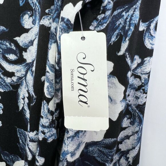 NWT Soma Cool Nights Notch Collar Boudoir Floral Black Top Sz XL Long Sleeve - Picture 7 of 14